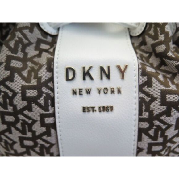 DKNY R11JFE13 White/Brown Signature Jacquard Noho Bucket Shoulder Bag $198 - Picture 13 of 13